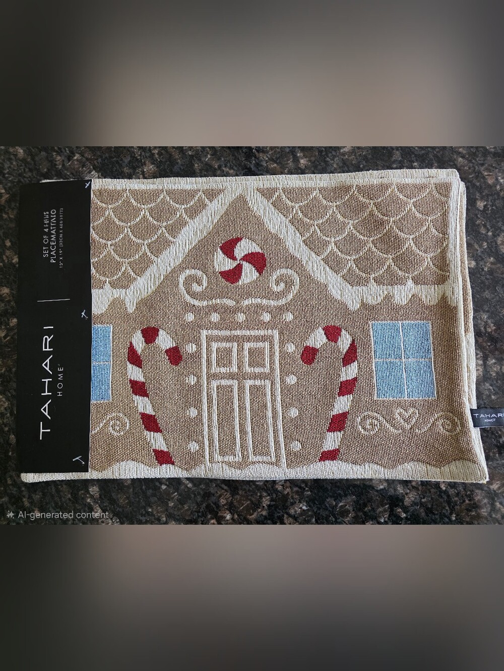 Tahari Holiday Gingerbread Placemat Set Of 4 NWT